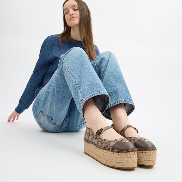 New Coach Maple Brown Carmela Espadrille In Signature Jacquard - Picture 1 of 4